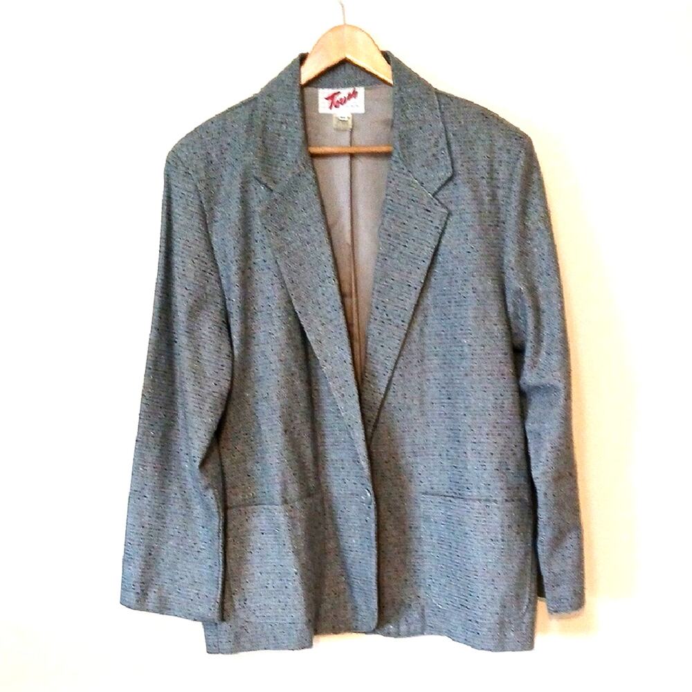 Vintage 80s Sports Coat Blazer Gray Speckled Shoulder Pads Touch USA